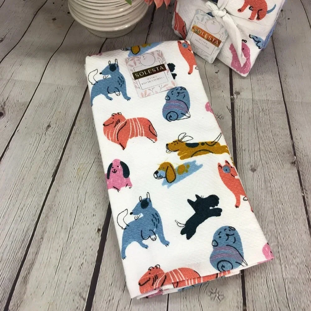 Solesta dish towel and dish cloth set with dogs